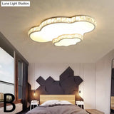 Children’s White Sky View Acrylic Flush Ceiling Light With Crystal Accent For Foyer