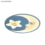Child’s Bedroom Blue Led Acrylic Ceiling Light With Smiling Moon & Stars