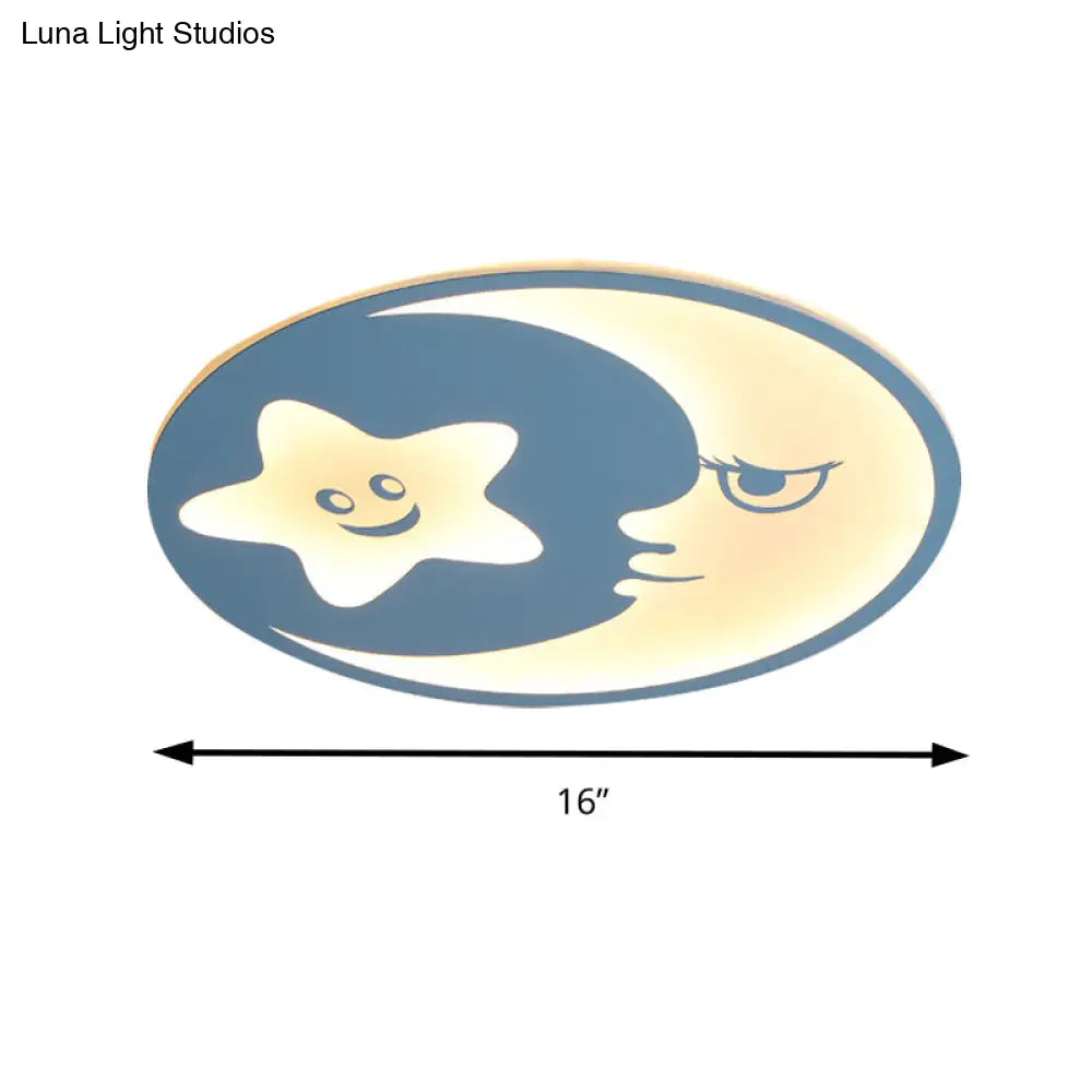 Child’s Bedroom Blue Led Acrylic Ceiling Light With Smiling Moon & Stars