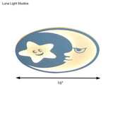 Child’s Bedroom Blue Led Acrylic Ceiling Light With Smiling Moon & Stars