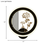 Chinese Acrylic Led Wall Light Fixture In Black For Living Room Décor With Chrysanths/Orchid Flower