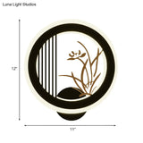 Chinese Acrylic Led Wall Light Fixture In Black For Living Room Décor With Chrysanths/Orchid Flower