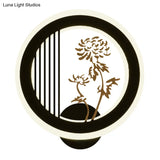 Chinese Acrylic Led Wall Light Fixture In Black For Living Room Décor With Chrysanths/Orchid Flower