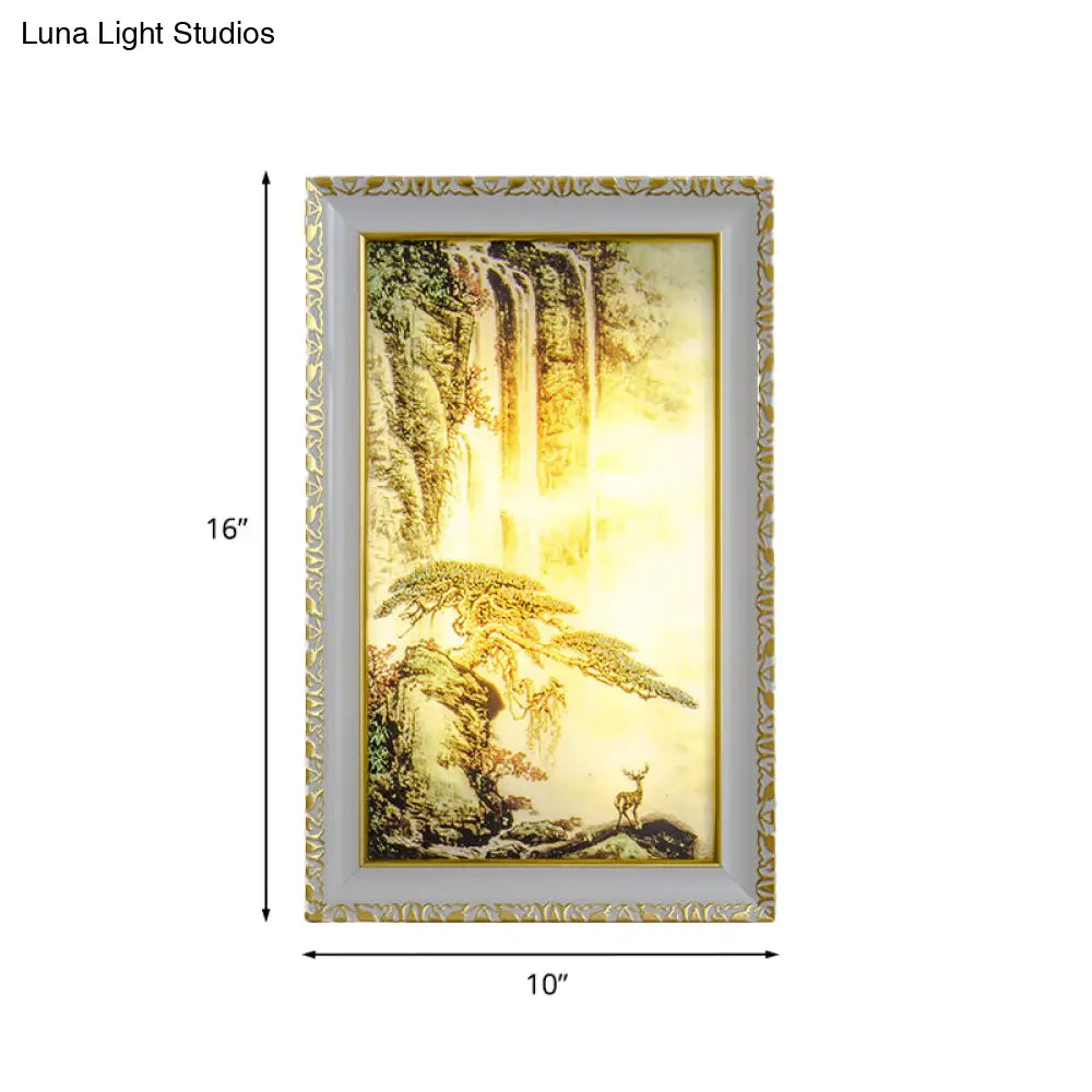 Chinese Acrylic Wall Mural Light - Led Gold Lighting With Pine Tree And Waterfall Pattern