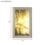 Chinese Acrylic Wall Mural Light - Led Gold Lighting With Pine Tree And Waterfall Pattern