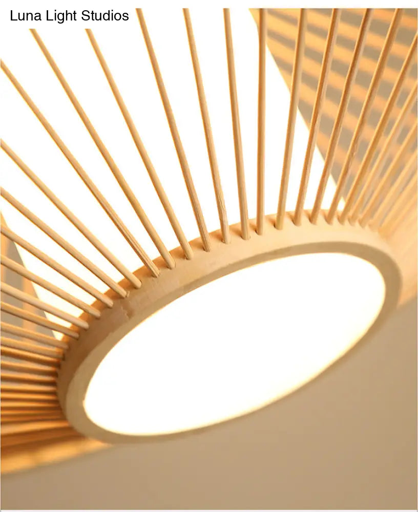Chinese Bamboo Flying Saucer Pendant Light Fixture - 1 Suspension For Restaurants