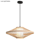 Chinese Bamboo Flying Saucer Pendant Light Fixture - 1 Suspension For Restaurants
