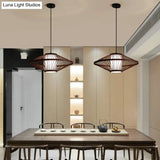 Chinese Bamboo Flying Saucer Pendant Light Fixture - 1 Suspension For Restaurants