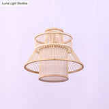 Chinese Bamboo Hanging Light: Flared Wood Design With 1 Bulb For Tearoom