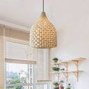 Chinese Bamboo Hanging Light: Handcrafted 1-Bulb Suspended Fixture In Beige