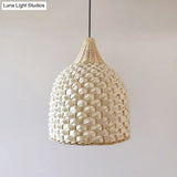 Chinese Bamboo Hanging Light: Handcrafted 1-Bulb Suspended Fixture In Beige