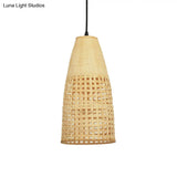 Chinese Bamboo Shade Pendant Light - Beige 1-Bulb Elongated Drop Restaurant Style