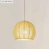 Chinese Beige Bamboo Sphere Ceiling Lamp - 1 Head Hanging Light Fixture