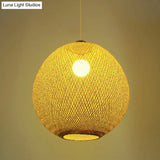 Chinese Beige Globe Pendant Light Fixture - Bamboo Suspension Lighting For Living Room