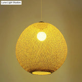 Chinese Beige Globe Pendant Light Fixture - Bamboo Suspension Lighting For Living Room