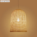 Chinese Beige Pendant Lighting With Bamboo Shade - 1-Light Restaurant Ceiling