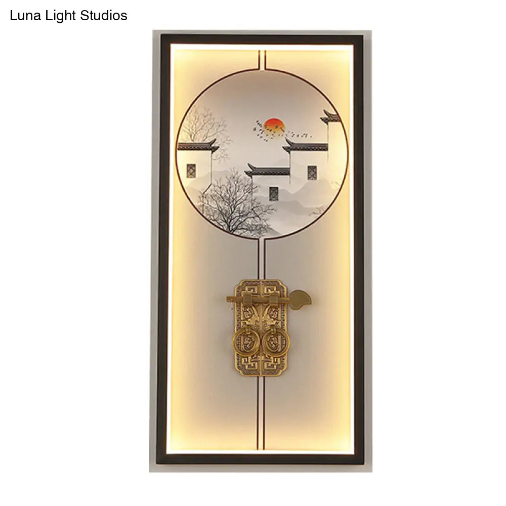 Chinese Black Led Wall Light With Metal House And Door Lock Design For Living Room