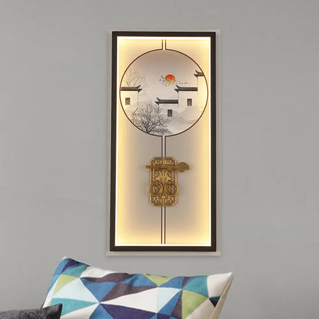 Chinese Black Led Wall Light With Metal House And Door Lock Design For Living Room
