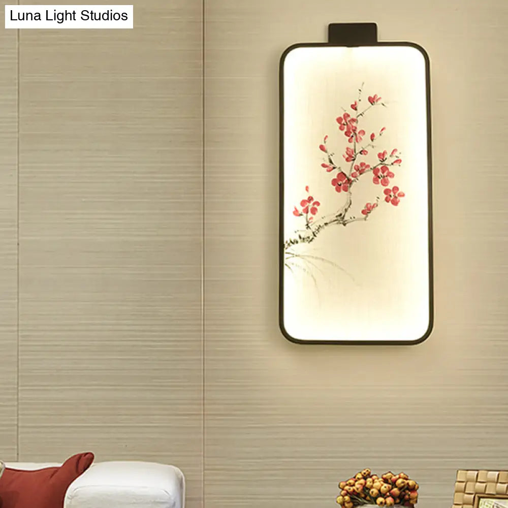 Chinese Black Led Wall Mounted Lotus/Peach Mural Lamp - Bedroom Lighting