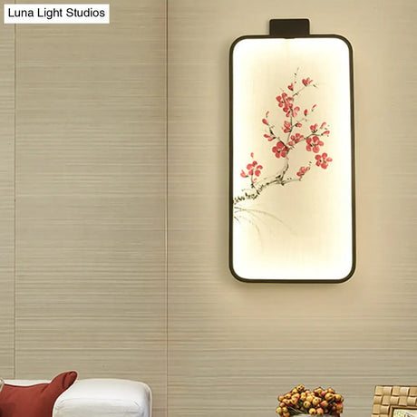 Chinese Black Led Wall Mounted Lotus/Peach Mural Lamp - Bedroom Lighting