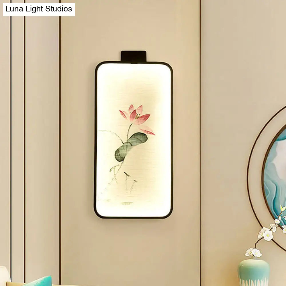 Chinese Black Led Wall Mounted Lotus/Peach Mural Lamp - Bedroom Lighting