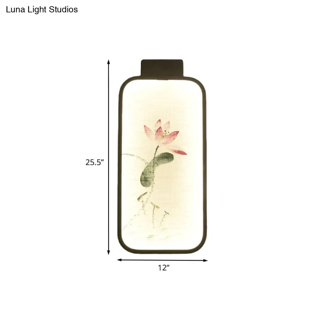 Chinese Black Led Wall Mounted Lotus/Peach Mural Lamp - Bedroom Lighting