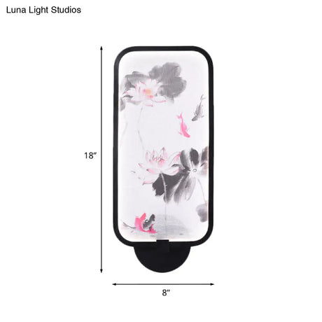 Chinese Black Led Wall Sconce With Metallic Chrysanths/Lotus Mural Lighting - Perfect For Your