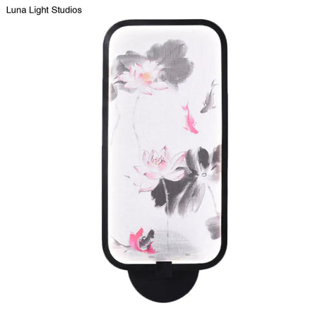Chinese Black Led Wall Sconce With Metallic Chrysanths/Lotus Mural Lighting - Perfect For Your