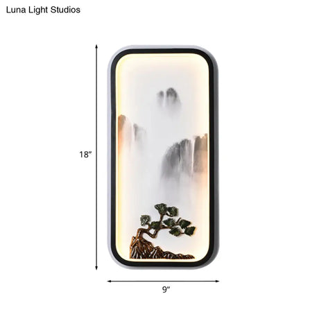 Chinese Ceramic Black Mountain Mural Lamp - Led Wall Lighting Fixture