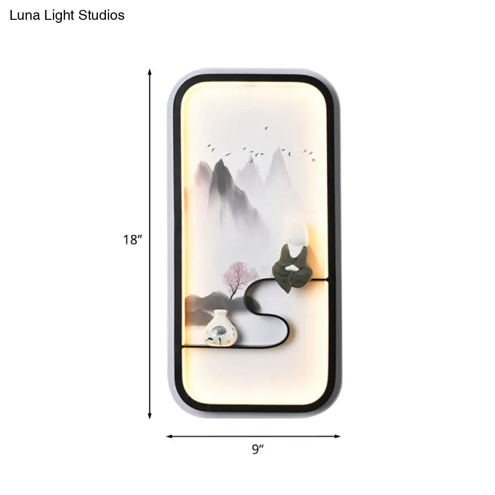 Chinese Ceramic Black Mountain Mural Lamp - Led Wall Lighting Fixture