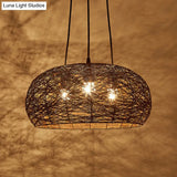 Chinese Dome Rattan Chandelier With 3 Pendant Lights For Restaurants