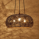 Chinese Dome Rattan Chandelier With 3 Pendant Lights For Restaurants Brown / 18