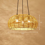 Chinese Dome Rattan Chandelier With 3 Pendant Lights For Restaurants Flaxen / 23.5