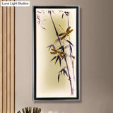 Chinese Dragonfly & Bamboo Printed Led Wall Lamp For Bedroom