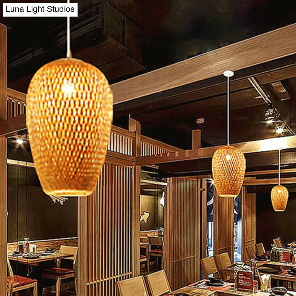Chinese Hand-Woven Bamboo Pendant Light - Beige