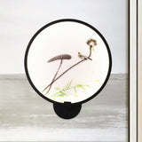 Chinese Ink House/Lotus Mural Led Circle Wall Sconce Light In Black - Acrylic Bedroom / A