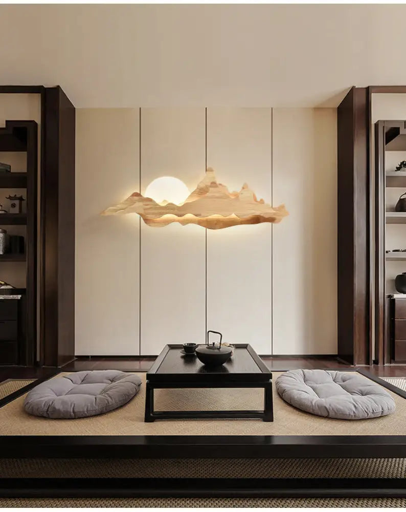 Chinese-Inspired Moon And Mountain Wall Sconce For Living Room