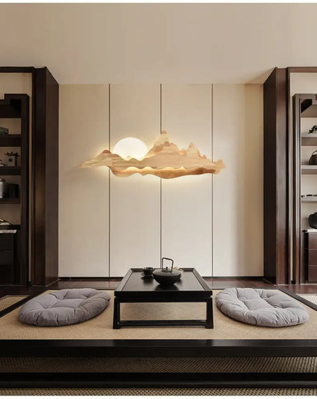Chinese-Inspired Moon And Mountain Wall Sconce For Living Room