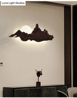 Chinese-Inspired Moon And Mountain Wall Sconce For Living Room