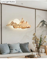 Chinese-Inspired Moon And Mountain Wall Sconce For Living Room