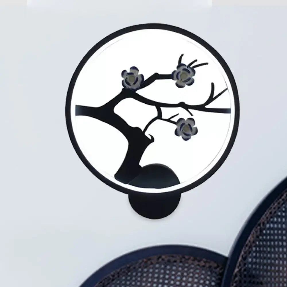 Chinese Iron Flower Branch Sconce With Led Wall Mount Black