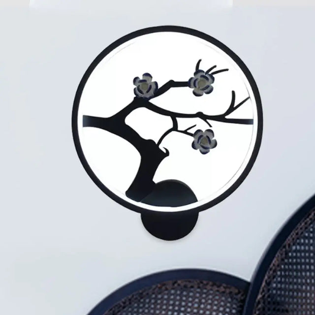 Chinese Iron Flower Branch Sconce With Led Wall Mount Black