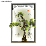 Chinese Landscape Pine Tree Iron Mural Sconce Light With Led Flush Mount - Green Decor