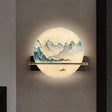 Chinese Metal Led Wall Sconce With Blue And White Hill Painting Mural For Bedside Blue-White