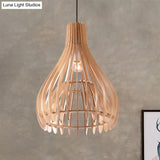 Chinese Pear Pendant Ceiling Light In Beige Wood Finish
