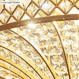 Chinese Style 5-Light Bedroom Ceiling Lamp In Flared Crystal Flush Mount Design - Gold Finish’