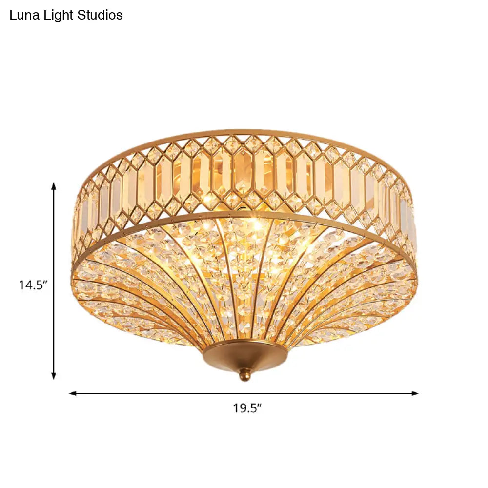 Chinese Style 5-Light Bedroom Ceiling Lamp In Flared Crystal Flush Mount Design - Gold Finish’