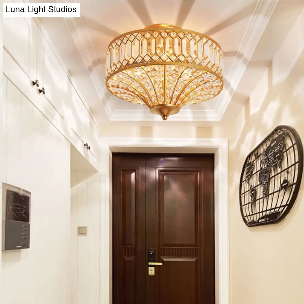 Chinese Style 5-Light Bedroom Ceiling Lamp In Flared Crystal Flush Mount Design - Gold Finish’