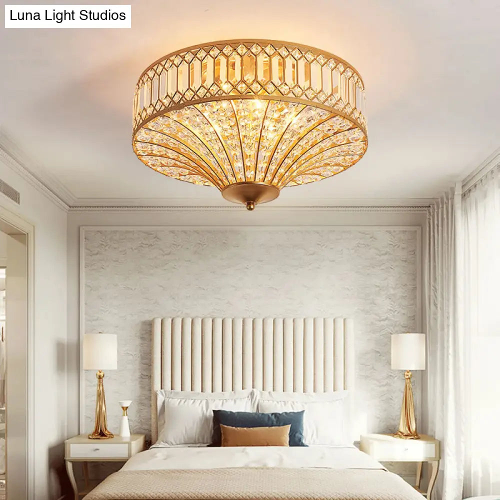 Chinese Style 5-Light Bedroom Ceiling Lamp In Flared Crystal Flush Mount Design - Gold Finish’