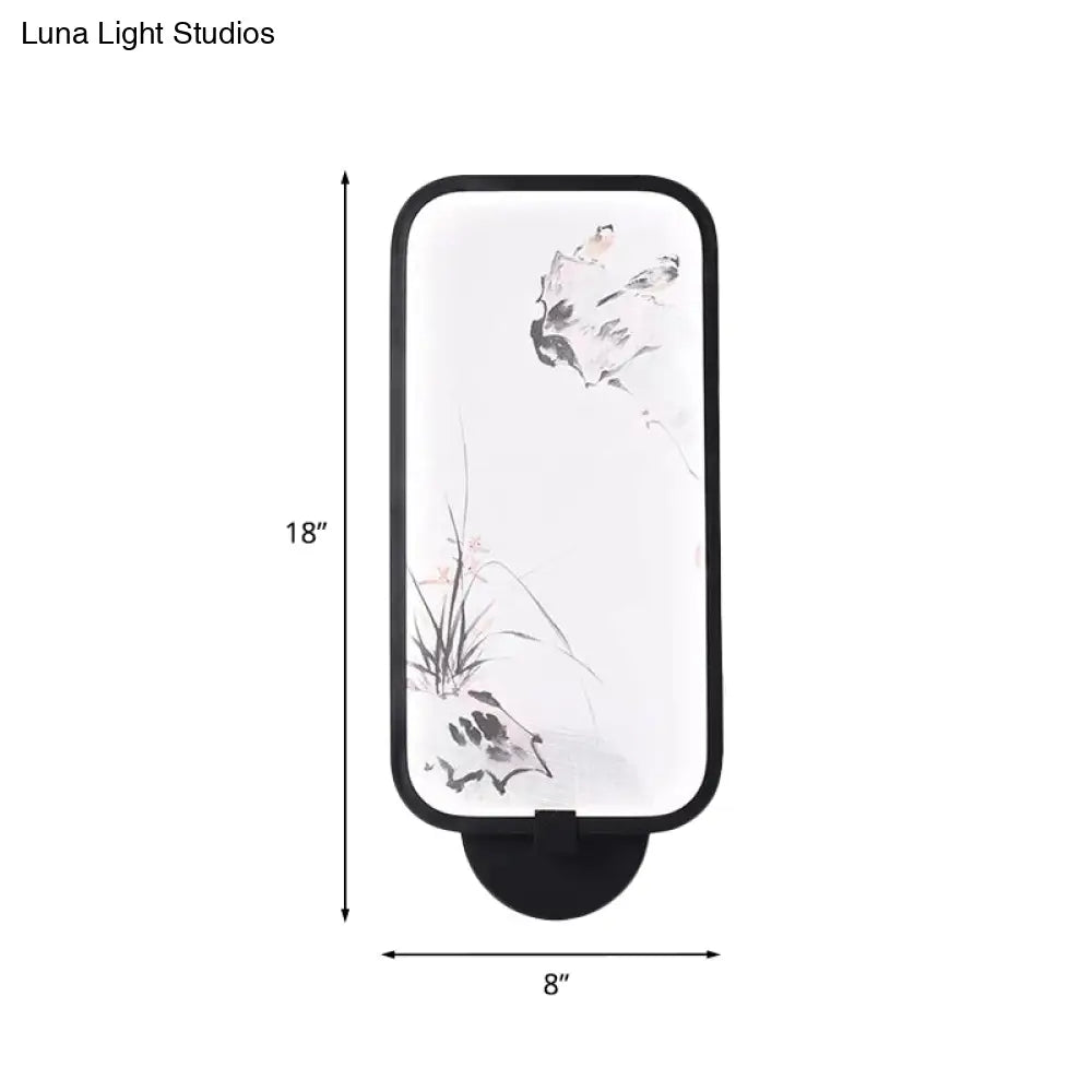 Chinese Style Acrylic Wall Mural Led Lamp: Rectangle Black Wall-Mounted With Bird Pattern